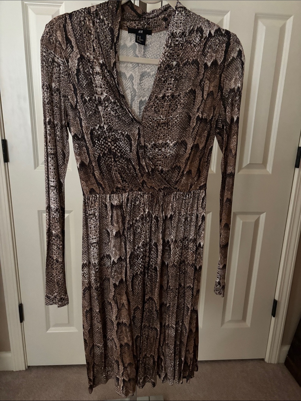 H&M Brown Snake-Print Long Sleeve Wrap Dress